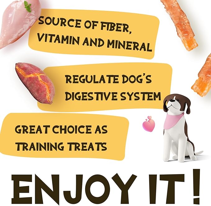 Dog Treats Chews, Chicken Wrapped Sweet Potato Strips, Gluten & Grain Free Dog Snacks for Training Rewards 10.6 oz