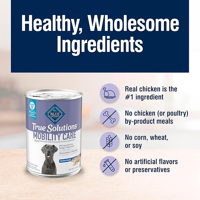 Blue Buffalo True Solutions Mobility Care Wet Dog Food for Adult Dogs, Made with Natural Ingredients, Chicken, 12.5-oz. cans (12 Count)