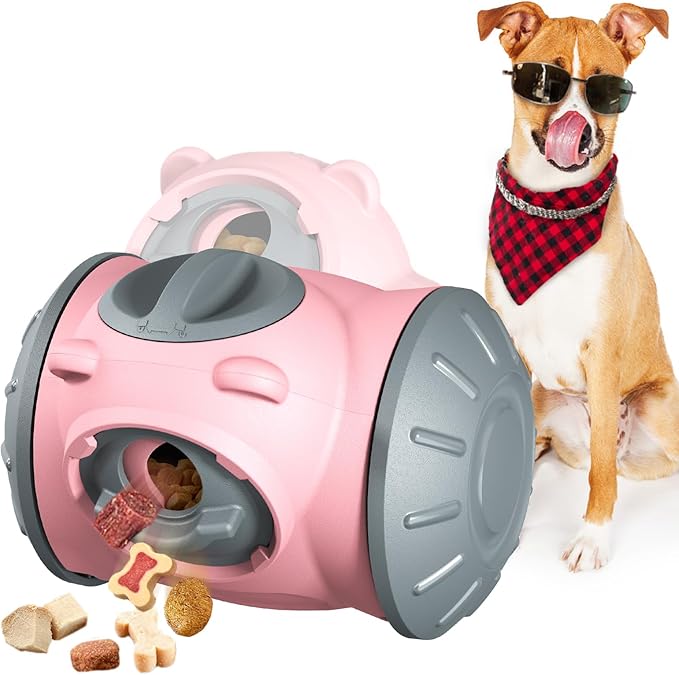 2026 Interactive Dog Dispenser Toy - Premium Food for Smart Dogs - Adjustable Food Puzzle for Small Medium and Large Dogs for Large/Medium/Small Aggressive Chewers Breed Pet Cat Color Pink