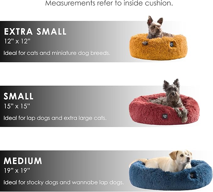 Nicole Miller New York PET Ellie Fuzzy Solid Donut Pet Bed, Plush, Cozy & Calming, Non-Slip Bottom, 100% Machine Washable, Burgundy Rose, X-Small 19"x19"x7" Round