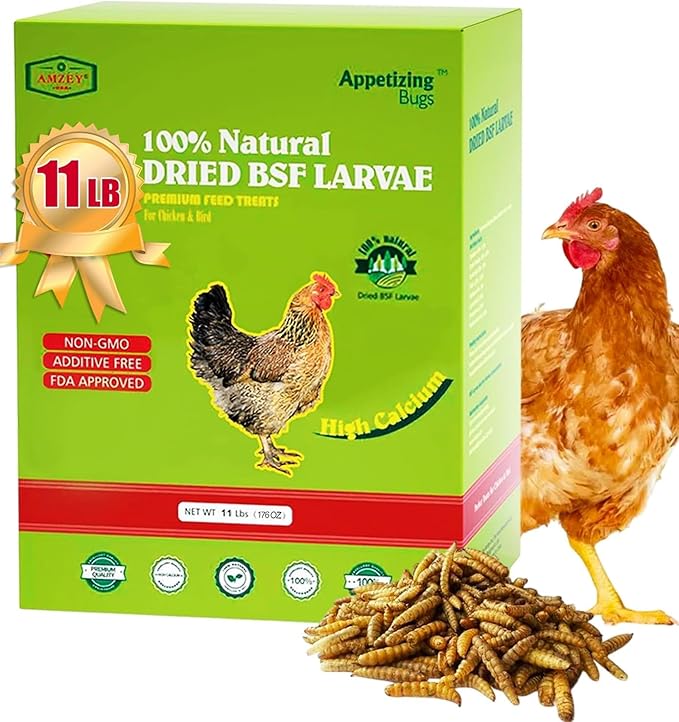 Amzey 11 LBS Dried Black Soldier Fly Larva - All Natural BSF Larvae - 85X More Calcium Than Mealworms - High Calcium Treats for Chickens, Birds, Reptiles, Hedgehog, Geckos, Turtles