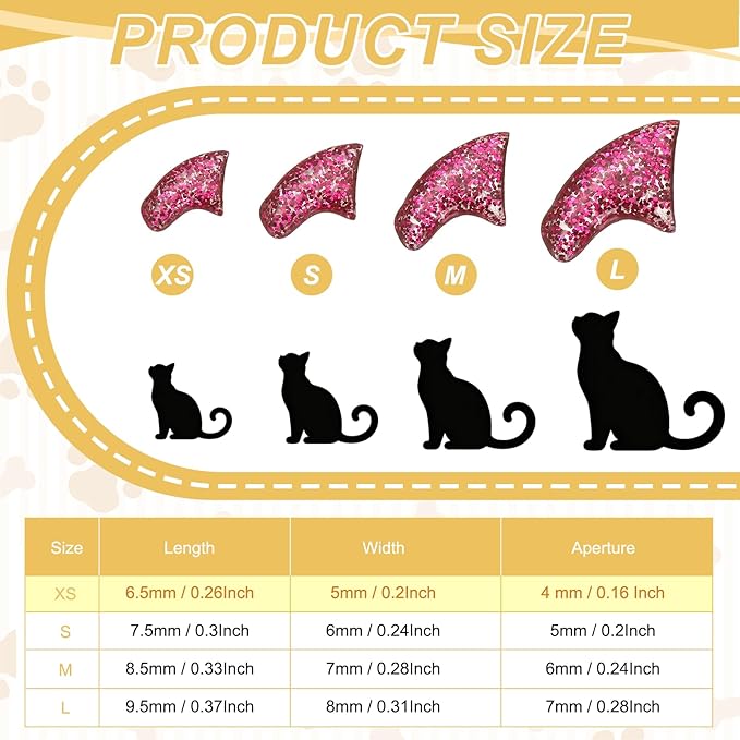 Cat Nail Caps, Cat Claw Covers with Adhesive Glue and Applicators, Kitten Claw Caps Soft Paws, (40 Pcs, XS, Crystal Pink), Intended for Pet Tips/Nail Covers/Control Paws