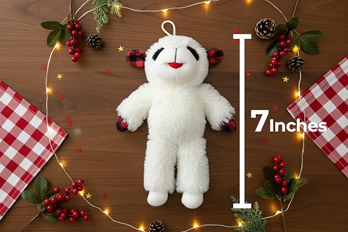 Multipet Small Holiday Lambchop Dog Toy Plush Plaid 7" | Plush Pet Dog Toy Squeaker | Lambchop Gingham Red/Black | 7 Inches | Squeaky Lamb Chop Dogs Toys | Small/Medium Breed | Officially Licensed