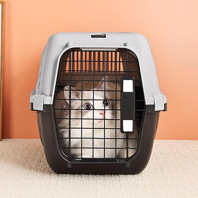 Pet Carrier for Small Dogs and Cats, Cat Carrier Plastic Dog Transport Box Pet Box for Outdoor Travel - Easy to Assemble Ample Space Excellent Ventilation (Black)