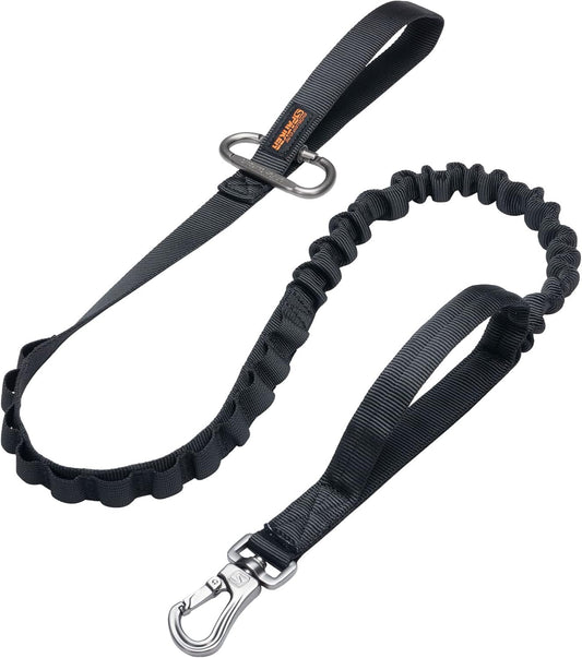 EXCELLENT ELITE SPANKER Tactical Bungee Dog Leash Military Adjustable Dog Leash Quick Release Elastic Leads Rope with 2 Control Handle(Black