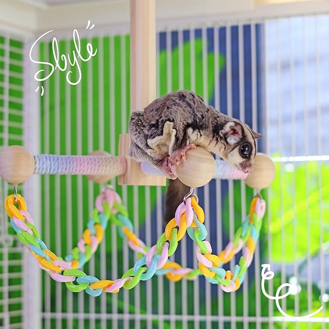 Bird Cage Swing | Small Pet Cage Wooden Swing Toy | Gerbil Exercise Climbing Toy,for Ferret Hamster Guinea Small Animal Gerbil Hedgehog Parakeet Cockatiel Conure