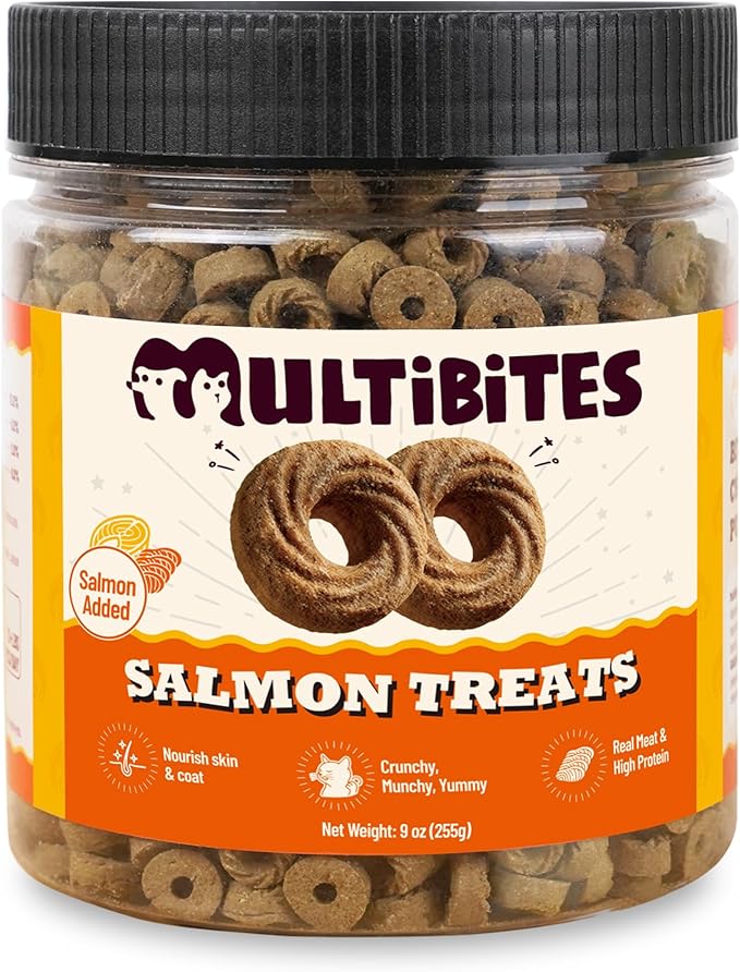 Salmon Treats for Cats, Omega-3 Supplement with Real Salmon, Natural Fish Oil & Fresh Chicken Livers - Provides Easily digestible Protein for Kittens with Sensitive stomachs (9 oz)