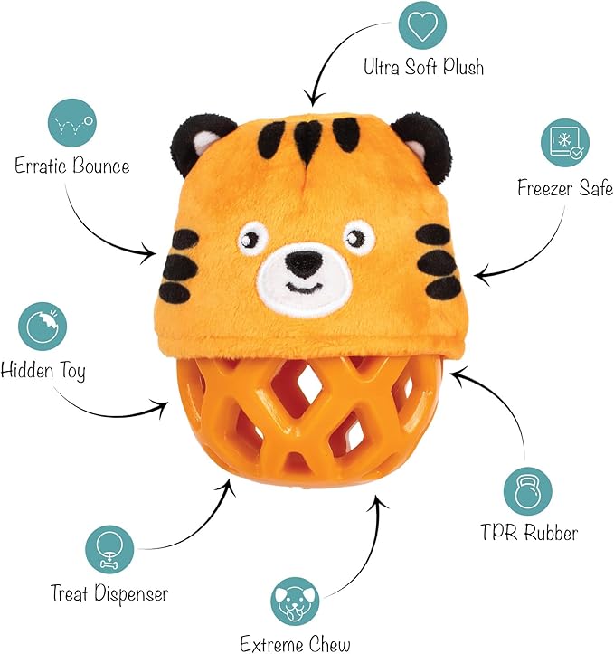 Fringe Studio Rubber Dog Toy, GO GET EM Tiger, Pet Shop Collection (519054)