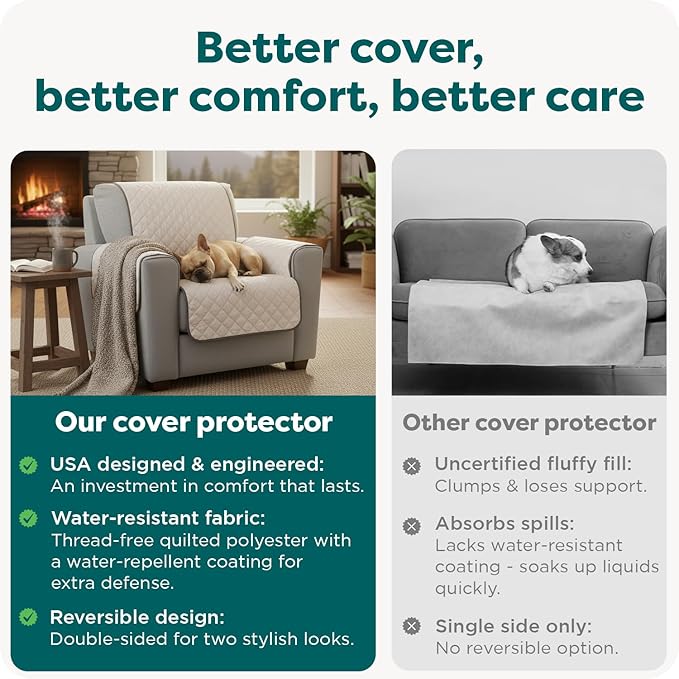 FurHaven Water-Resistant Sofa Cover for Dogs & Cats, Reversible Couch Protector with Secure Straps and Pinsonic Quilted Fabric, Machine Washable Couch Cover, Large Sofa, Gray Mist