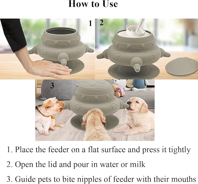 Puppy Milk Feeders for Multiple Puppies Kitten Feeding Bowl with 4 Nipples Silicone Nursing Bottle 235ml Food Water Feeding Station for Small Pets