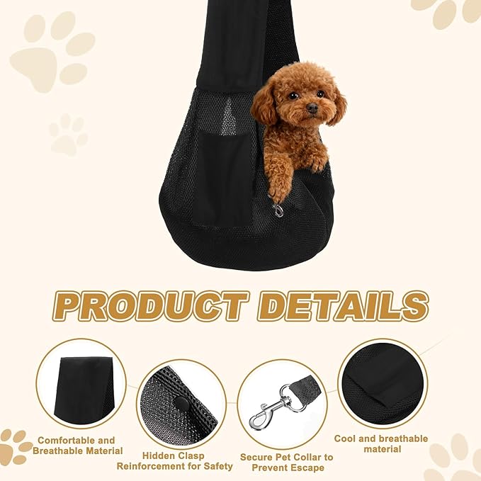 Dog Sling Carrier for Small Dogs and Cats Up to 16.5 Lbs, Breathable Thick Shoulder Strap Pet Crossbody Shoulder Bag, (Black, 1 Pcs) Intended for Outdoor/Camp/Travel