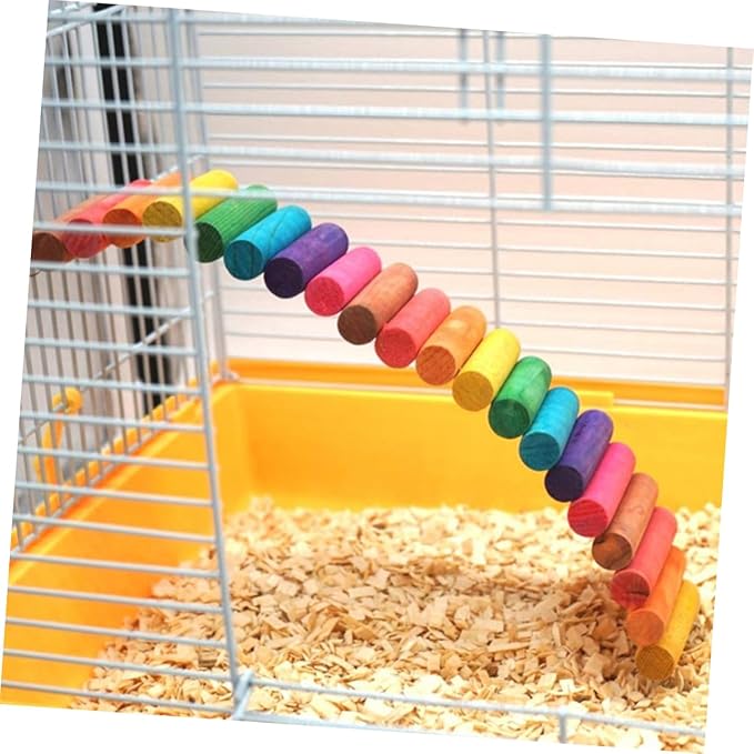 Happyyami 1pc Colorful Parrot Ladder Natural Wood Climbing Toy for Hamsters and Pets Exercise Bridge Safe and Sturdy Design for Bird Cages and Pet Accessories
