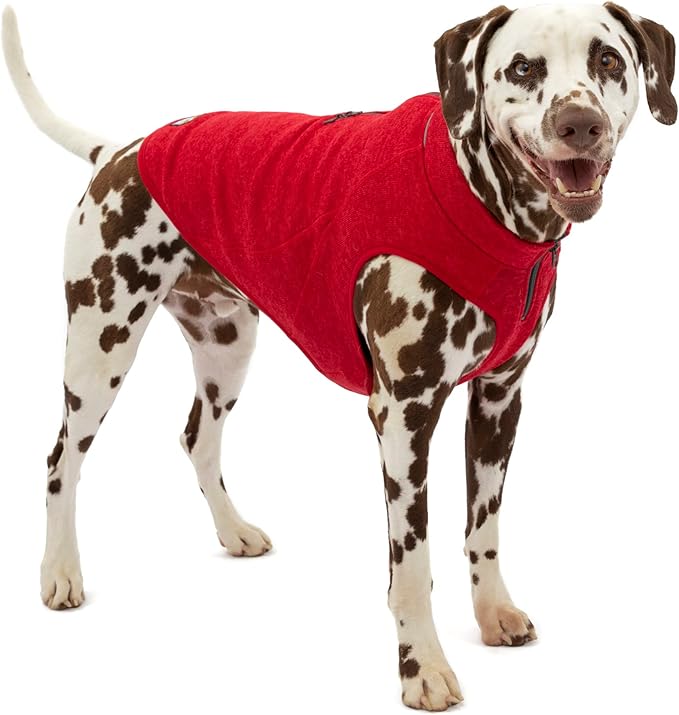 Kurgo Core Sweater - Cold Weather Dog Outfit - Cozy Knit Fleece Layer - Adjustable Neck Dogwear - Reflective Accents - Machine Washable Gear - Heather Red - X-Small