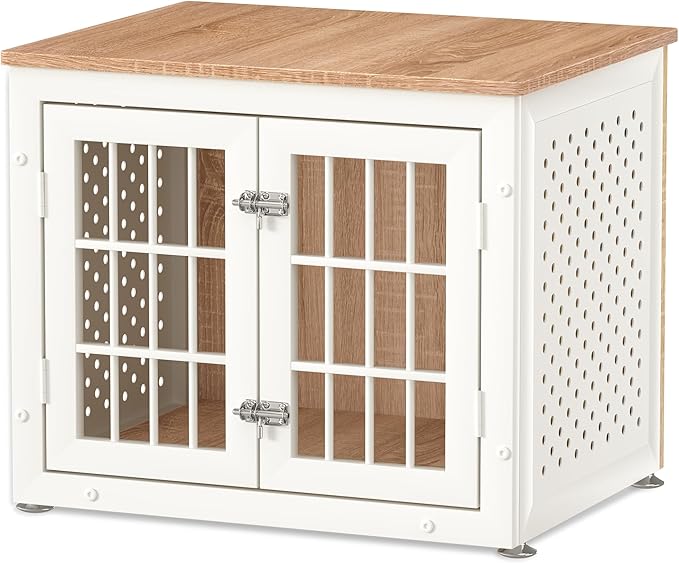 rehomerance 26" Heavy Duty Dog Crate Furniture for Small Dogs, Metal Kennel for High Anxiety Dogs, Chew Proof Pet Cage Indoor, Decorative Dog Kennel End Table,White