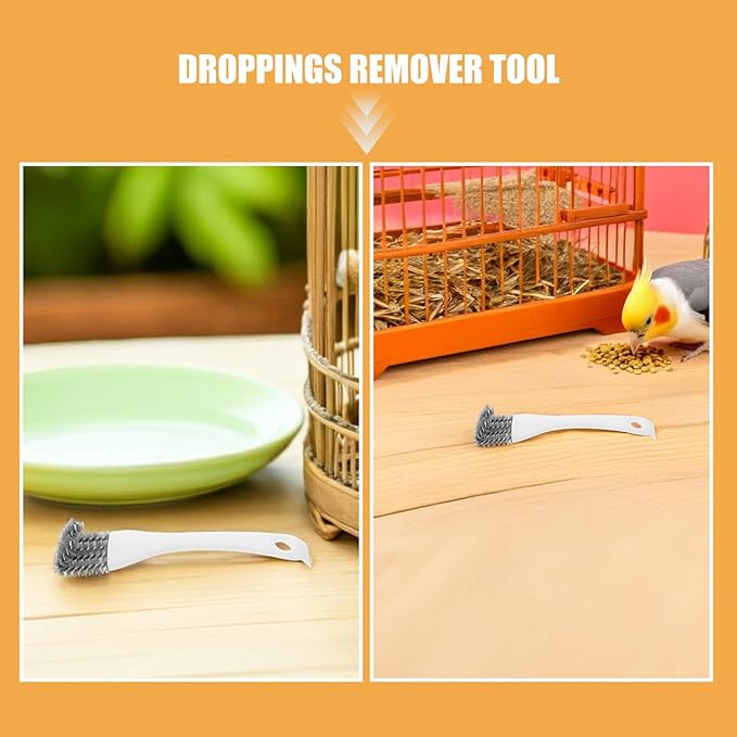 ibasenice 15pcs Bird Cage Brush Droppings Cleaning Accessories Long Handle Cleaner - 2 In 1 Scraper Double Sided Birdcage Poop Remover Tool For Pet Parrot Perches
