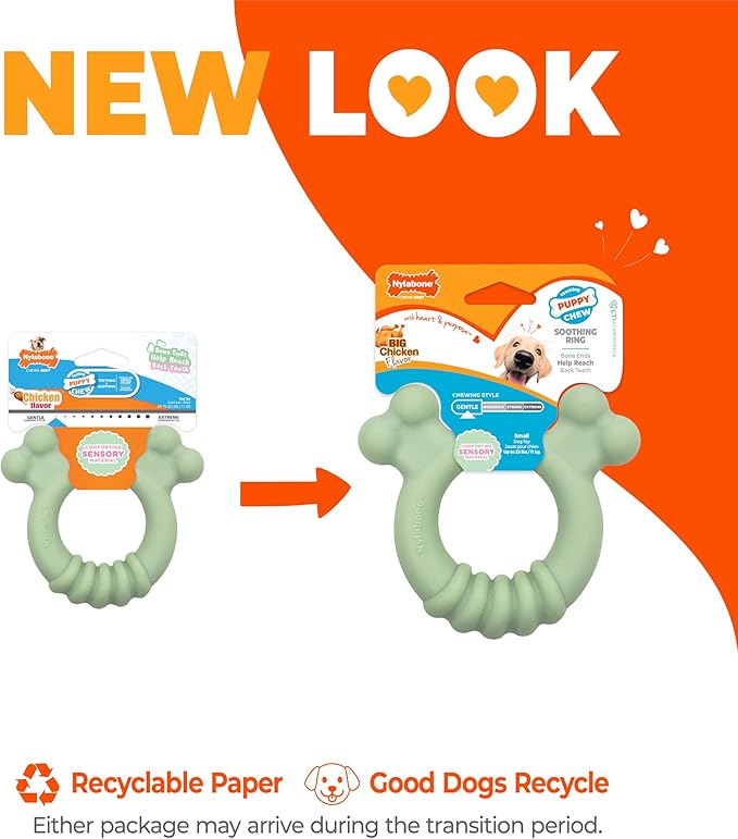 Nylabone Sensory Material Soothing Puppy Chew Toy Ring, Toys for Teething Puppies, Chicken Flavor, Small - Up to 25 lbs, 1 Count