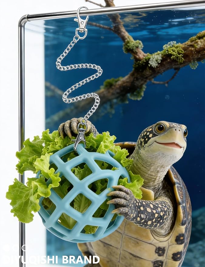 3.2 Inch Interactive Turtle Feeder Ball，Tortoise Toys & Turtle Tank Accessories，Aquatic Turtle Tank Decor for Turtle Habitat Enrichment，Toys for Turtles & Tortoise Habitat Accessories