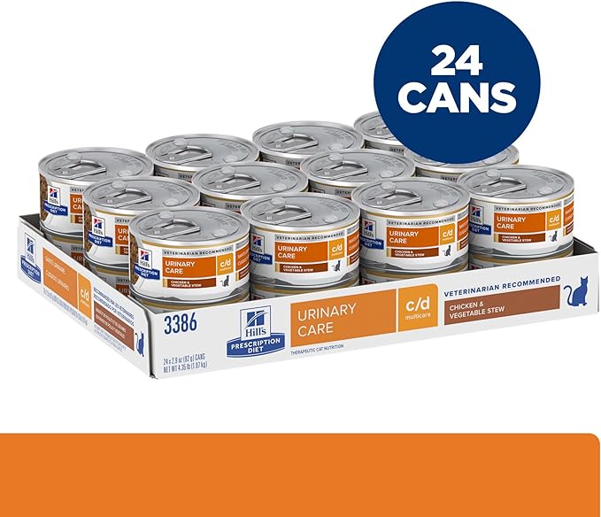 Hill's Prescription Diet c/d Multicare Urinary Care Wet Cat Food, Chicken & Vegetable Stew, 2.9 oz. Cans, 24-Pack