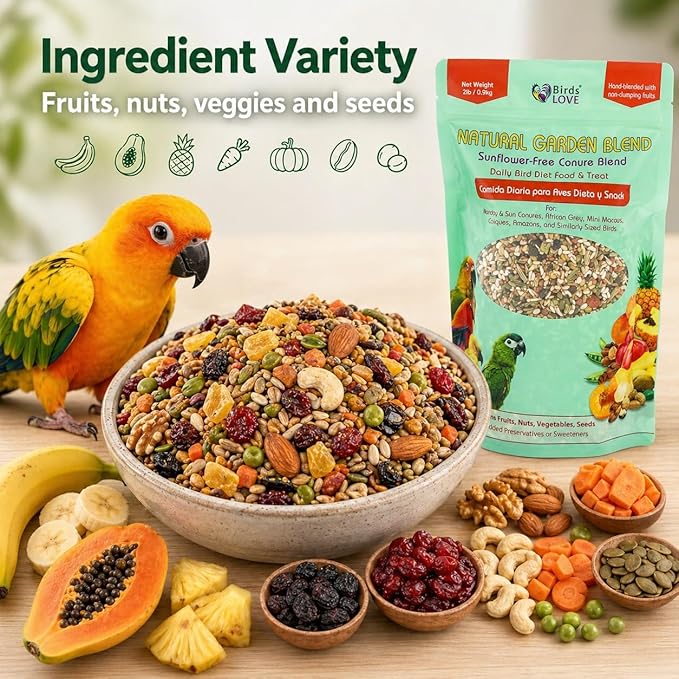 Birds LOVE All Natural Garden Blend Bird Food for Conures - Sunflower Free 2lb