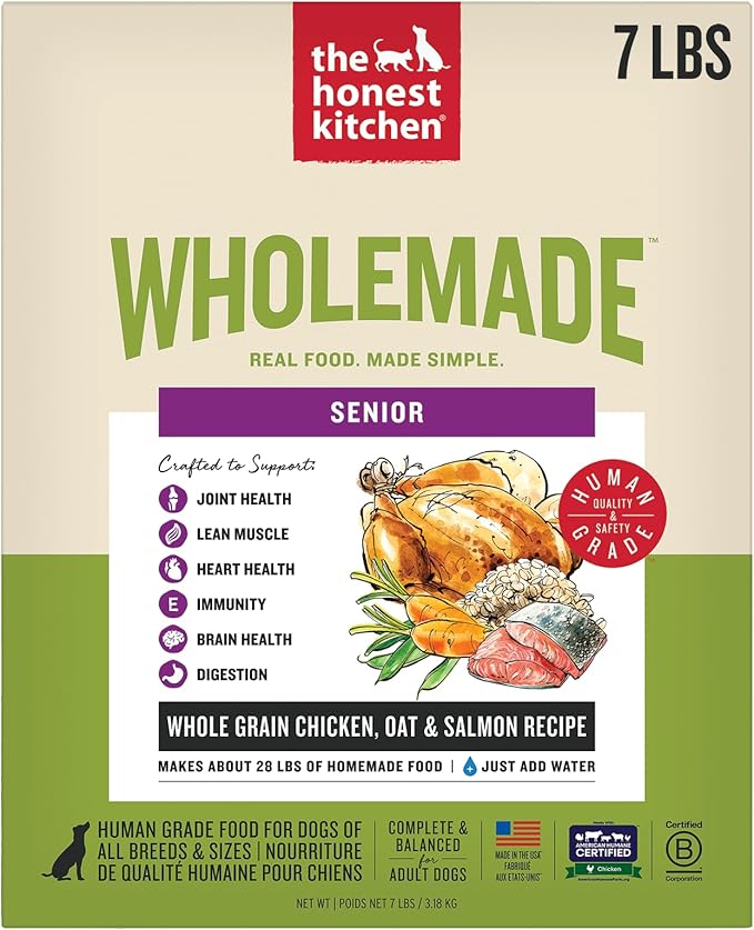 The Honest Kitchen Human Grade Wholemade Whole Grain Chicken, Oat & Salmon Dehydrated Senior Dog Food, 7lb Bag (Makes 28lbs)