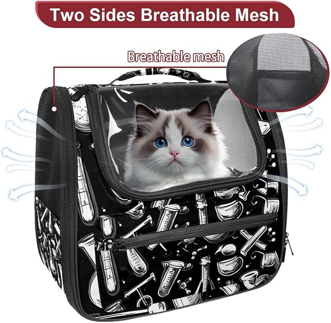 Chemistry Set of Doodle Elements Pet Travel Carrier | Ventilated Comfortable Design with Safety Features | Ideal for Small to Medium Sized Pets Cats, Dogs etc