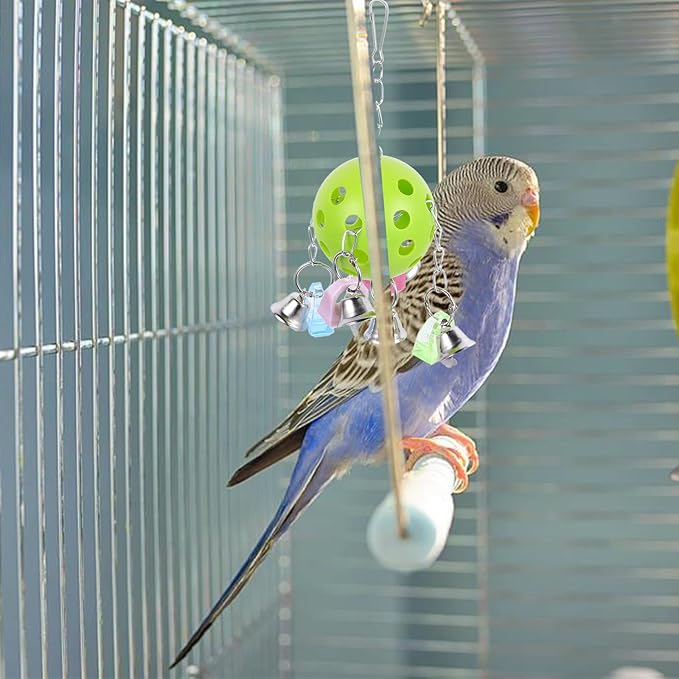 INOOMP Parrot Hanging Bell Colorful Bell Ball for Bird Cage Decoration Interactive Chew Suitable for Pet Parrots and Small Birds