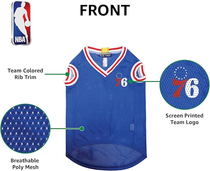 Pets First NBA PHILADELPHIA 76ERS DOG Jersey, X-Small - Tank Top Basketball Pet Jersey