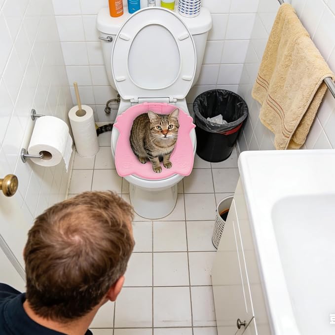 Cat Toilet Trainer - Kitten Potty Practice Kit, Litter Transition Training System with Sturdy Reusable Rings, Gradual Step Learning Function, Ideal for Pet Parents Animal Lovers Home Apartment Bathroo