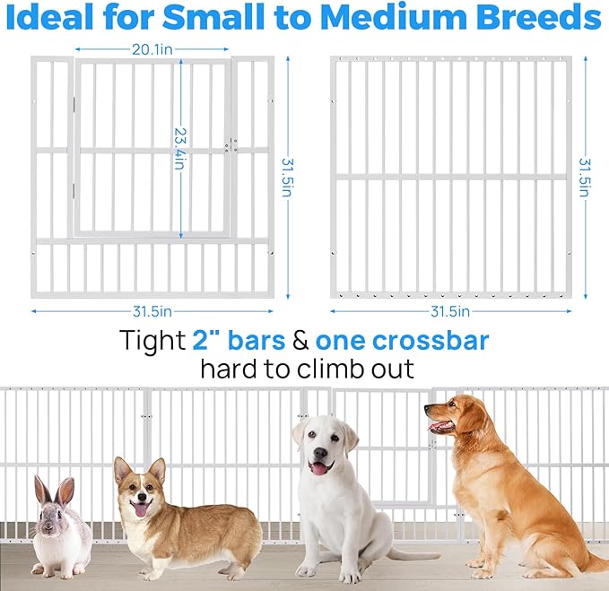Dog Playpen - 32" Height Dog Pen, Heavy Duty Puppy Pen with Door, Safe & Sturdy, Easy Assemble for Indoor/Outdoor Pet Playpen (10 Panels with Door, White)