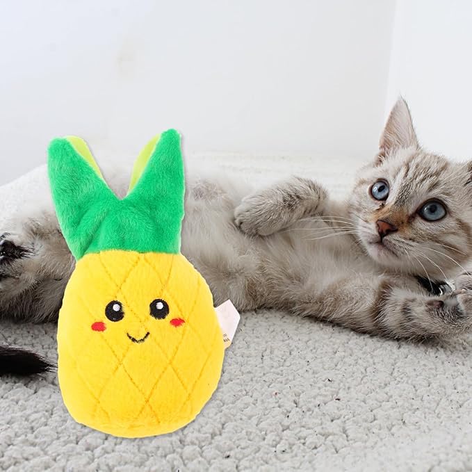 Angoily Pet Sound Toy Set 3-Pack Interactive Squeaky Dog Cat Toys Fruit Vegetable Design Educational Play for Small Dogs 9.44X3.54X3.54 Inch