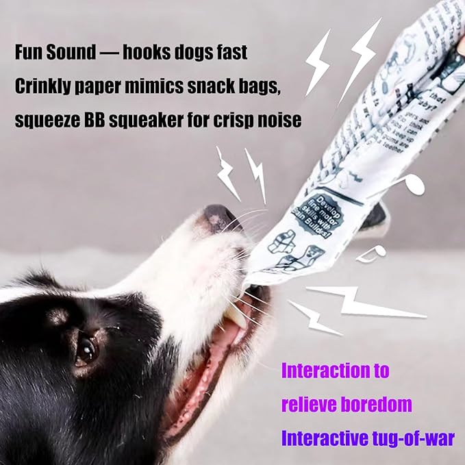 2 PCS Plastic Creaks Newspaper Crinkle Dog Pet Chew Toys, 600D Oxford Fabric Washable Bite-Resistant Fun Interactive Tug of War for Dog (Upgarded (Built-in BB Squeaker Crinkle Paper))