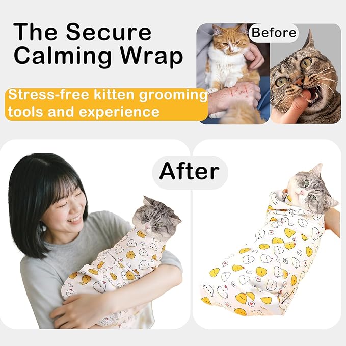 27.6'' Cat Grooming Wrap for Cutting Nails - Escape Proof Cats Restraint Wrap for Nail Clipping,Kitten Swaddle Wrap,Anti-Scratch & Anti-Bite,Easy Clipping & Care Pet Tool(L (up to 18 lbs)