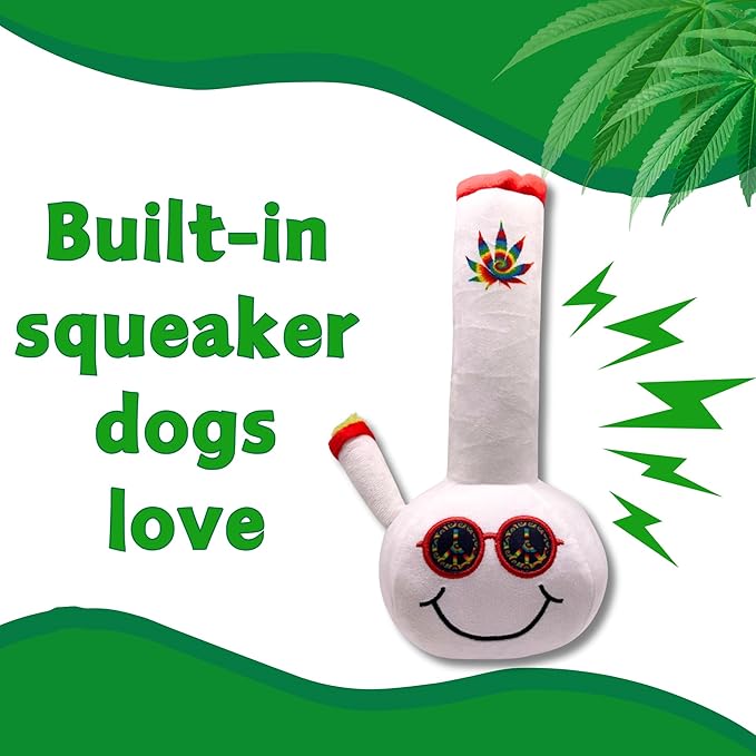 My Name is Billie, Funny Squeaky Weed Dog Toy, Cute Stuffed Parody Pot Bong, Cool Plush 420 Novelty Gift for Pets & Their Owners, Sized for Puppies & Small, Medium & Large Breeds, Fetch & a Photo Prop
