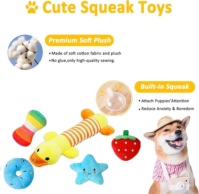 Aipper Dog Toys 25 Pack for Fun and Teeth Cleaning, Puppy Chew Toys Pack with Squeak Plush Toy,Squeaky Toy Balls,Tug of War and Rope Toys for Puppy to Small Dogs