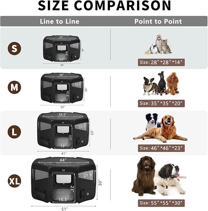 DONORO Dog Playpen Portable Pet Play Pens for Small Dog/Cat/Rabbit/Chicks, Cat Playpen Indoor/Outdoor with Carring Case, Removable Zipper Top and Bottom (Black, Large (46"x46"x23"), 8)