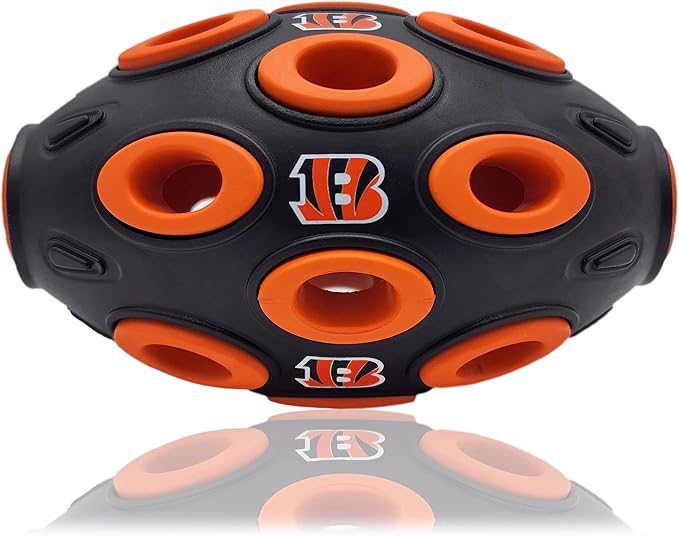 NFL Cincinnati Bengals Football Treat Dispensing Toy for Dogs and Cats, Rubber Ball Dog Toy, Interactive Fun Dog Treat Toy, Natural Rubber Dog Feeding Toy