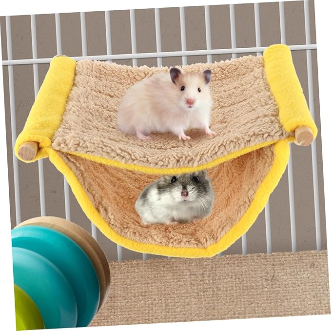 Small Animal Hanging Hammock Double Layer Plush Pet Bed Yellow Soft Sleeping Nest for Hamsters Parakeets and Small Birds Cage Accessory