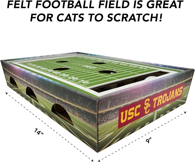 Pets First NCAA USC Trojans Cat Scratcher Box, Game Day Cat Toy, NCAA Football Field Designed Cat Scratcher and Lounge, Stimulating Cat Game