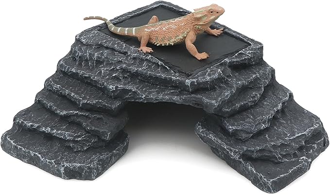 AQUA KT Reptile Basking Platform with Climbing Ramp Ledge Turtle Dock Resting Rock for Bearded Dragon Leopard Crested Gecko Lizard Hide Cave Amphibian Decoration