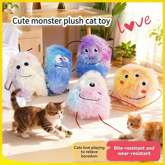 Cute Monster Plush Catnip Toy Interactive Soft Chew Plush Catnip Toys for Indoor Cats and Kittens 3.9" (Pink-2)