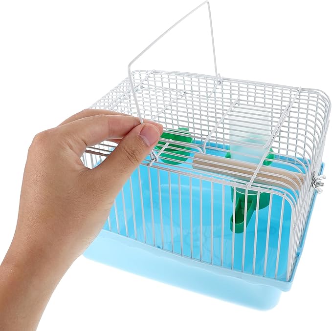 Portable Small Bird Travel Cage with Perch, Food Box, and Water Dispenser, Mini Parakeet Carrier Cage for Indoor and Outdoor Use, Blue