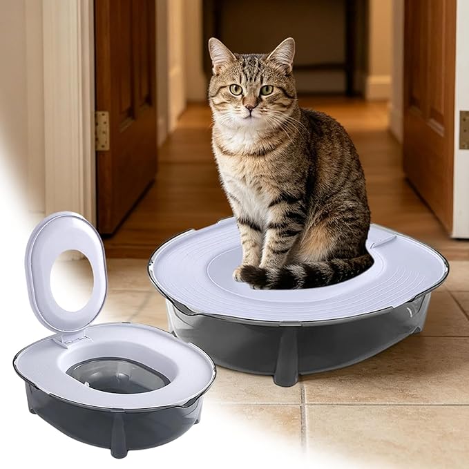 Cat Toilet Training Kit, Portable Litter Box with Flushable Design, Odor Control and Anti-Splash, Large Thickened Pp Material for Kittens and Cats (Grey)