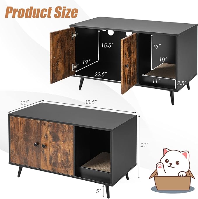 PETSITE Litter Box Enclosure, Wooden Hidden Litter Box Furniture with Cabinet & Scratching Pad, Stackable Cat Washroom Pet House End Table