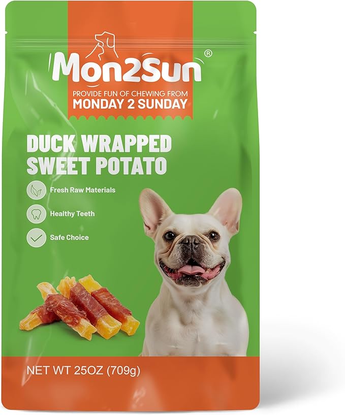 MON2SUN Dog Treats, Duck Wrapped Sweet Potato, High Protein, Low Fat, No Rawhide, Soft and Chewy Training Snacks for Small to Large Dogs, 25 oz