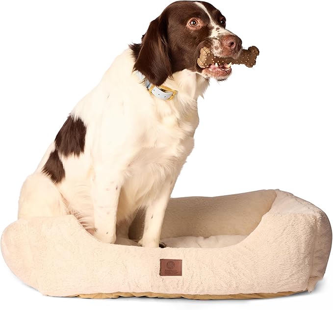 American Kennel Club Cuddler Pet Bed with Low-Profile Entrance – 30" Plush Dog Bed for Medium Breeds Up to 50 lbs, Ultra-Soft Washable Bed with Non-Slip Bottom, Durable High-Loft Filling, Beige