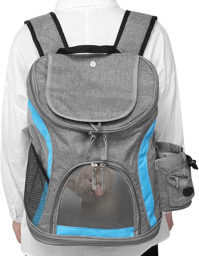 Folding Pet Carrier Backpack, Breathable Cat Carrying Bag with Mesh Ventilation and Snack Pockets for Outdoor Travel, Shoulder or Hand Carry Use