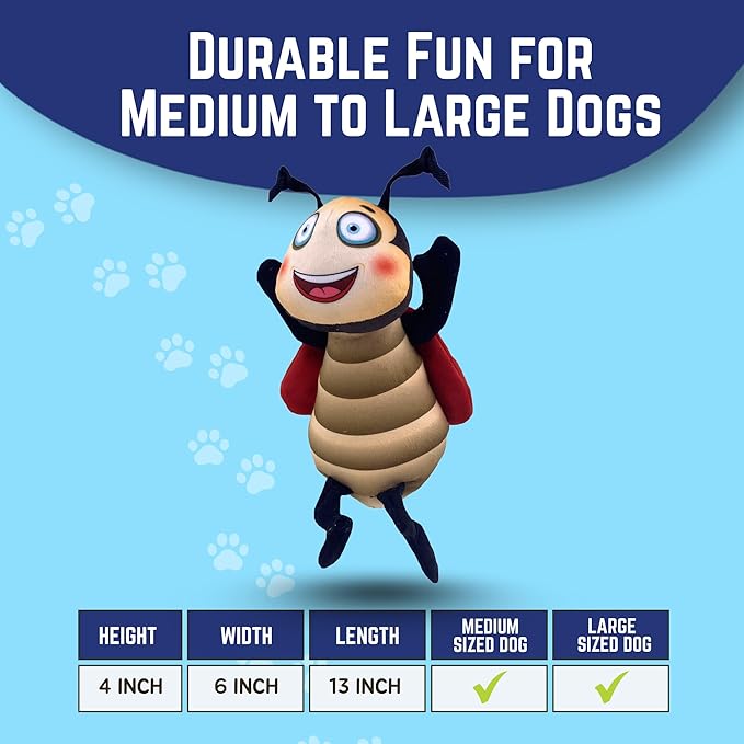Happy Tails Interactive 9-Inch Ladybug Squeaky Dog Toy for Medium to Large Dogs, Durable Polyester with Reinforced Stitching, Red and Black