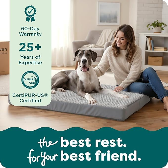 FurHaven Orthopedic Dog Bed for Large Dogs, Mattress Style Bed, Egg Crate with a solid Orthopedic Foam Base for Joint Support, Washable Cover, Jumbo Plus XXL, Plush Faux Fur & Suede, Gray