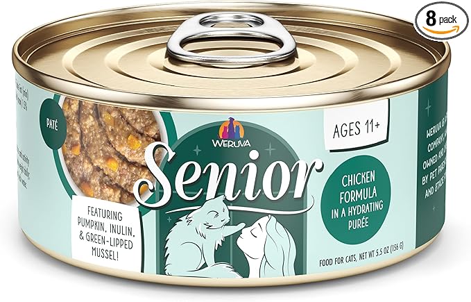 Weruva Senior Cat Food, Chicken in a Hydrating Purée, 5.5oz Can, Pack of 8