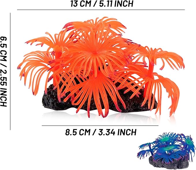 WishLotus Coral Reef Fish Tank Decorations, Silicone Simulate Aquarium Plants for Small Aquatic Pets Hide Play (Orange)
